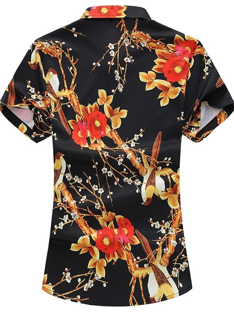 Revers Fashion Print Single-breasted Mens Summer Shirt