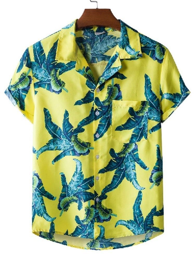 Revers Floral Print Single-breasted Men's Summer Shirt