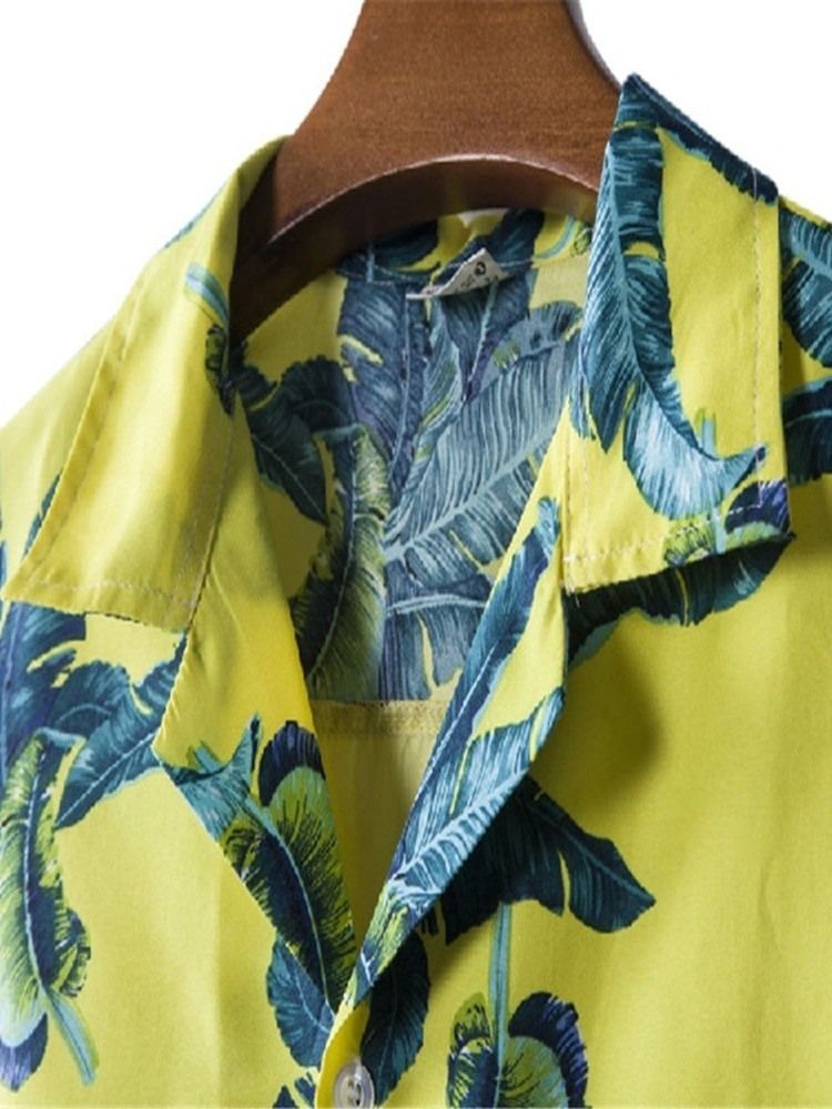 Revers Floral Print Single-breasted Men's Summer Shirt