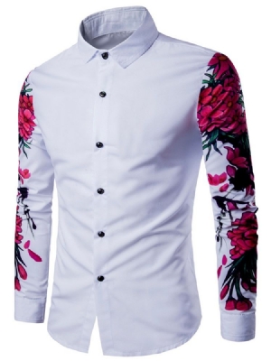 Revers Floral Print Slim Casual Men's Shirt