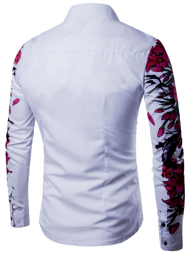 Revers Floral Print Slim Casual Men's Shirt