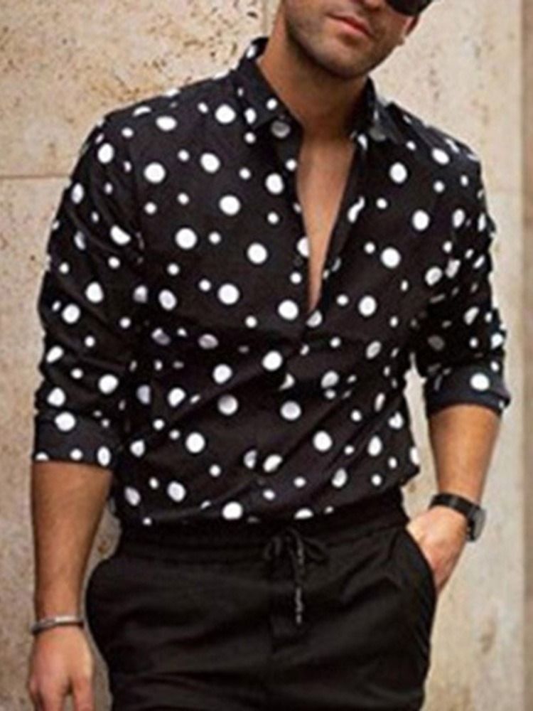 Revers Polka Dots Casual Slim Single-breasted Men's Shirt