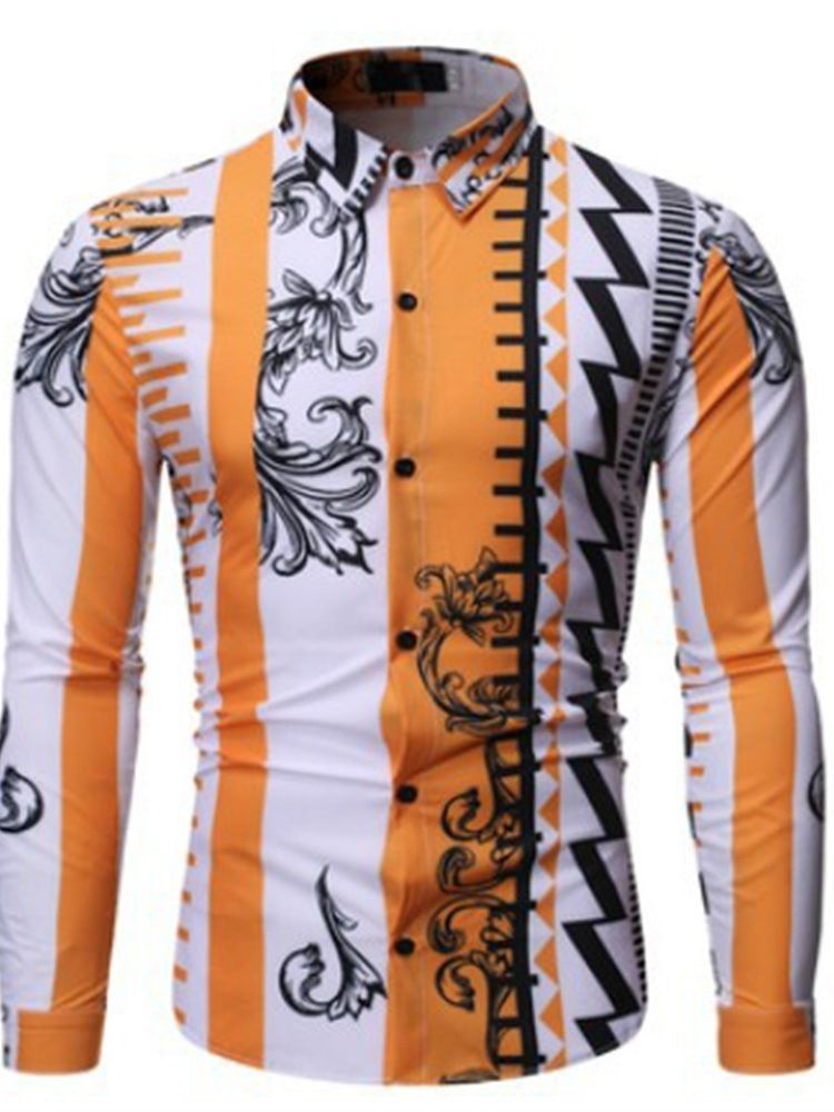 Revers Print Farveblok Spring Single-breasted Men's Shirt