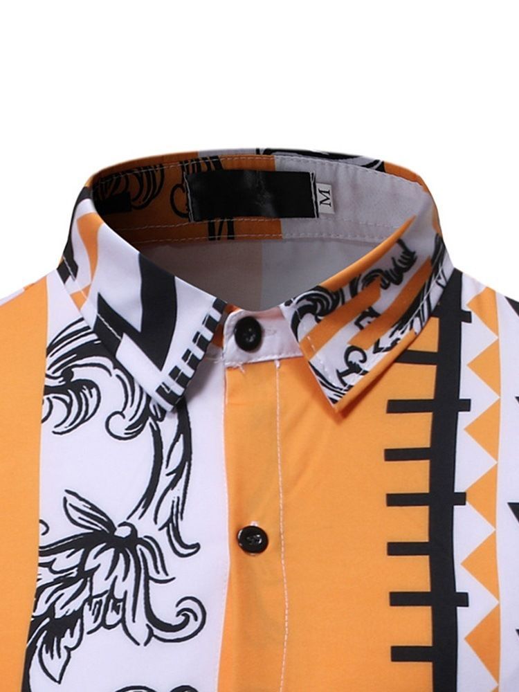 Revers Print Farveblok Spring Single-breasted Men's Shirt