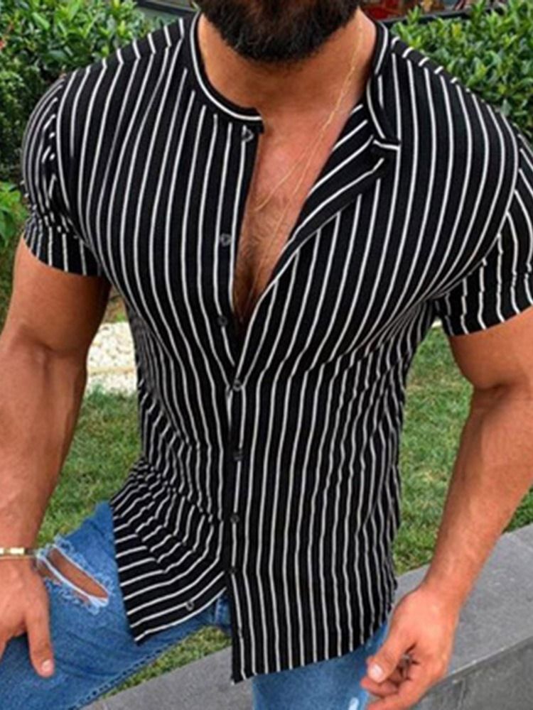 Stribetryk Europæisk Slim Single-breasted Herreshirt