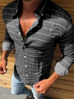 Stripe Casual Print Herre Slim Shirt