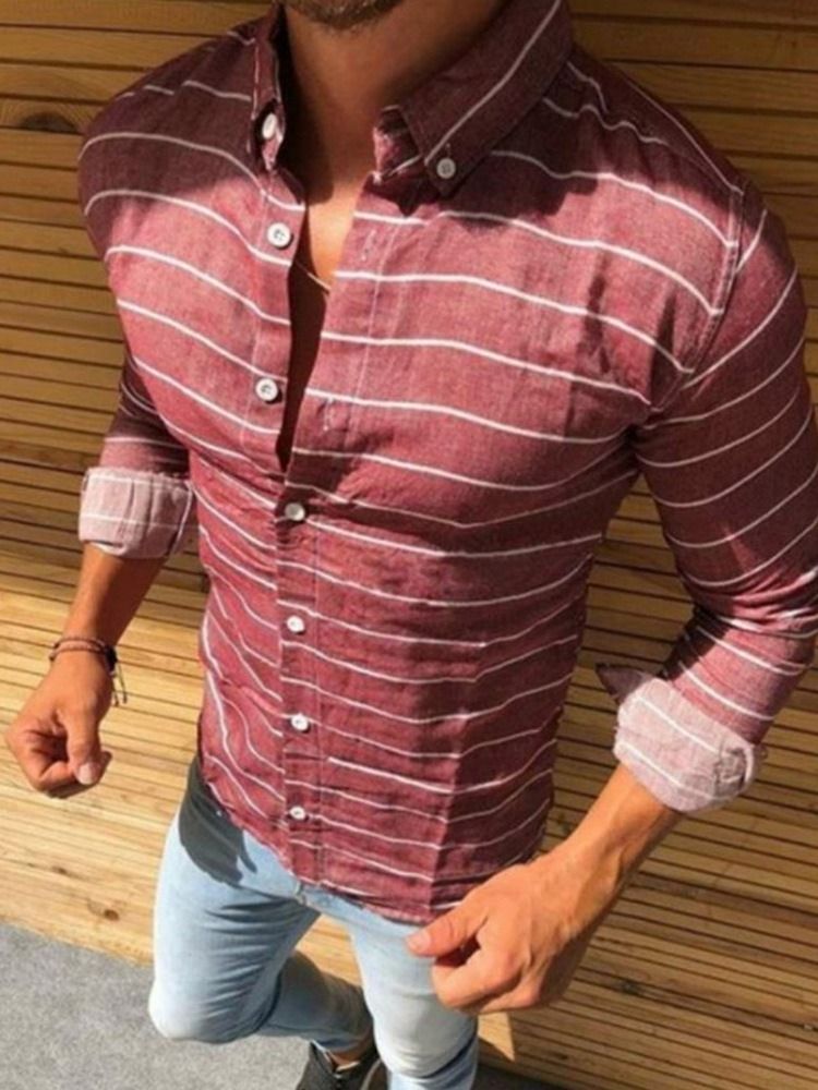 Stripe Casual Print Herre Slim Shirt