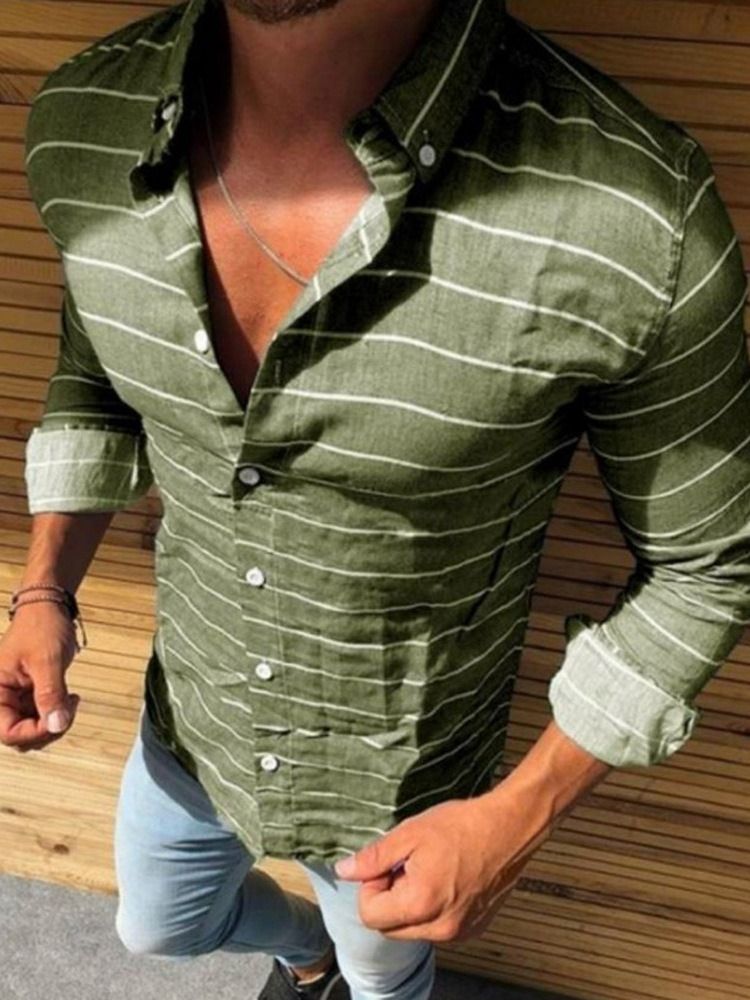 Stripe Casual Print Herre Slim Shirt