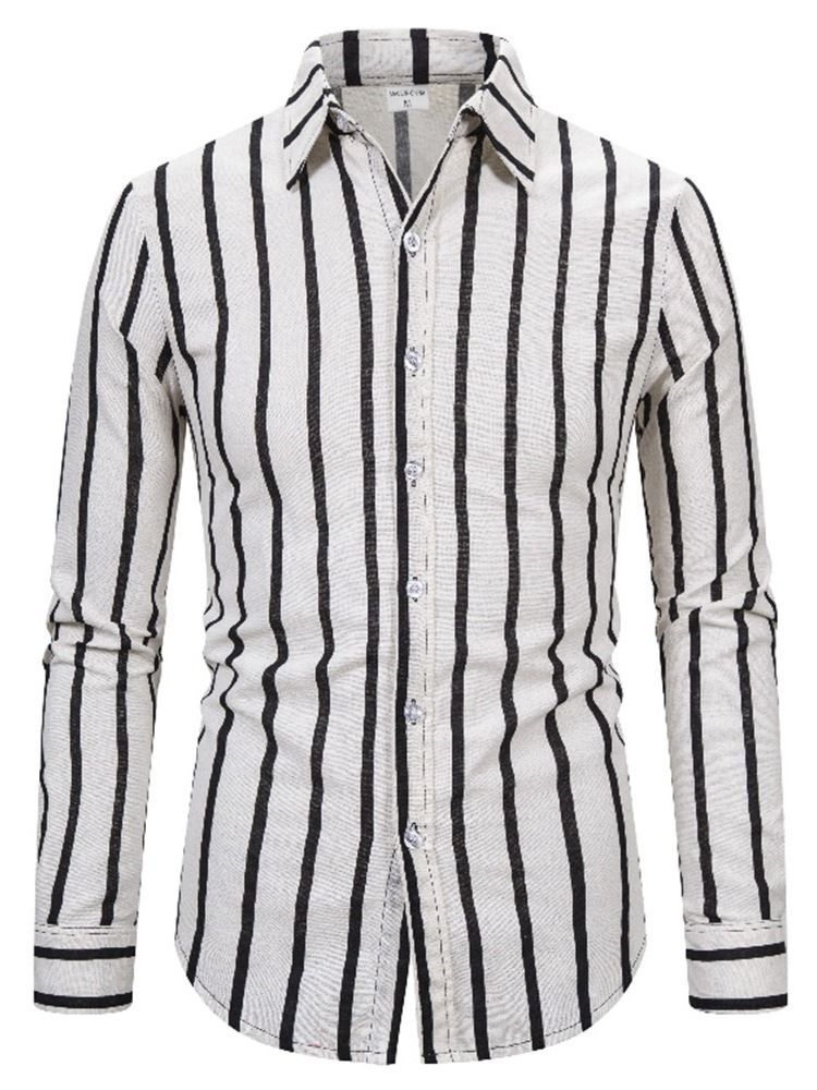 Stripe Lapel England Slim Slim Shirt Til Mænd