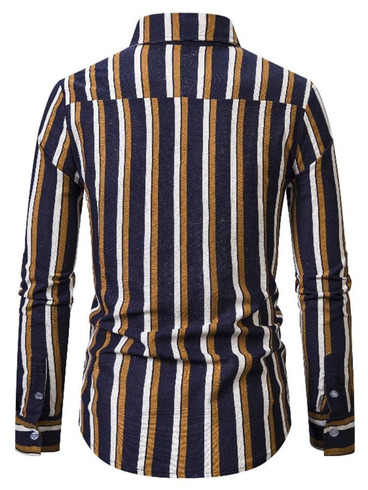 Stripe Lapel England Slim Slim Shirt Til Mænd