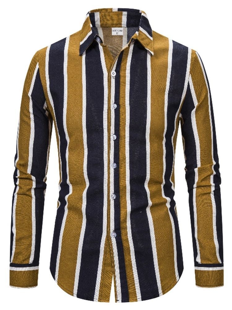 Stripe Lapel England Slim Slim Shirt Til Mænd