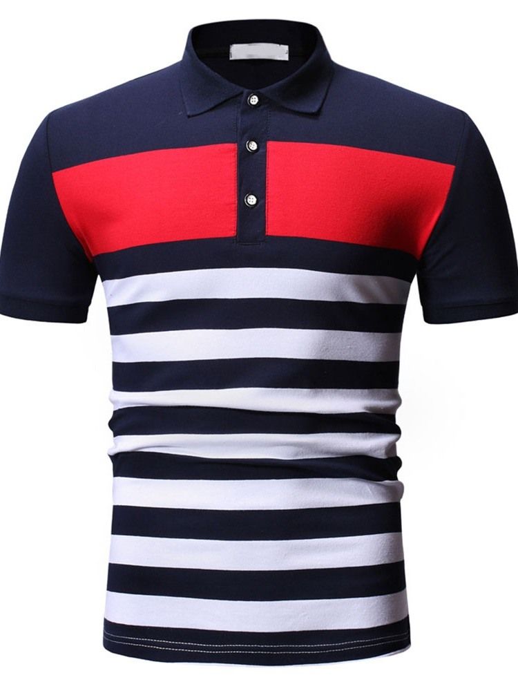 Stripe Print Button Herre Poloshirt