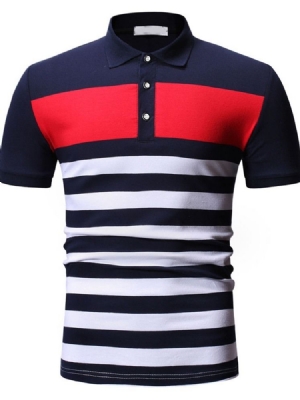 Stripe Print Button Herre Poloshirt