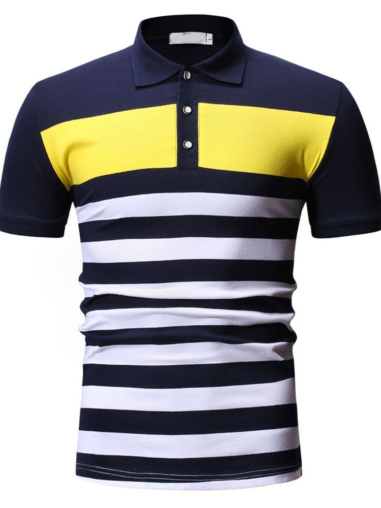 Stripe Print Button Herre Poloshirt