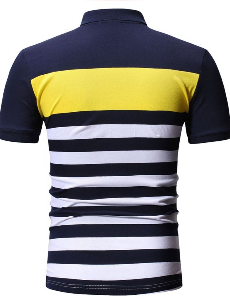 Stripe Print Button Herre Poloshirt