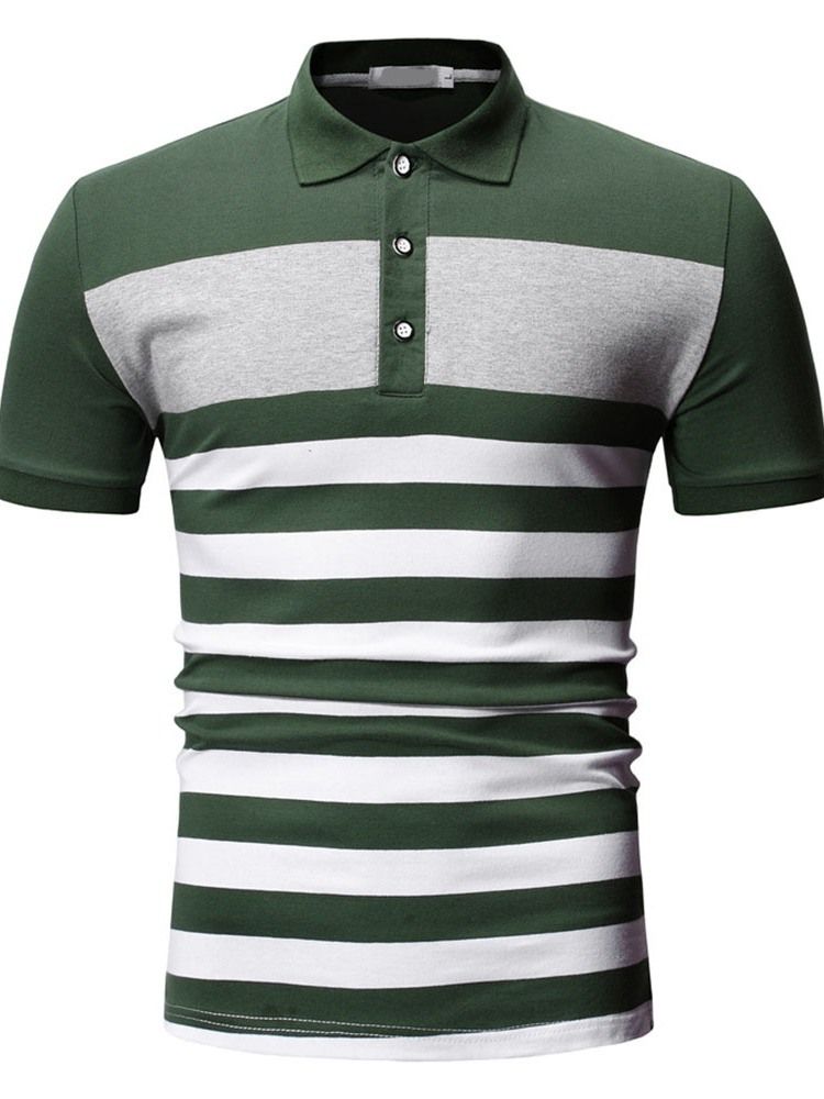 Stripe Print Button Herre Poloshirt