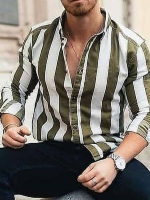 Stripe Revers Button Single-breasted Men's Shirt