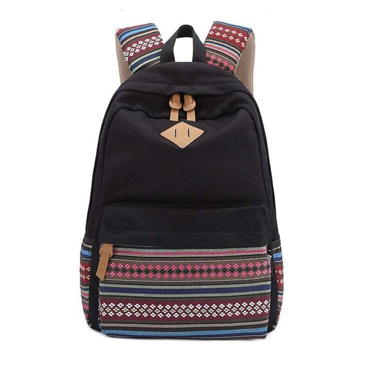 Canvas Floral Zipper Women Backpack