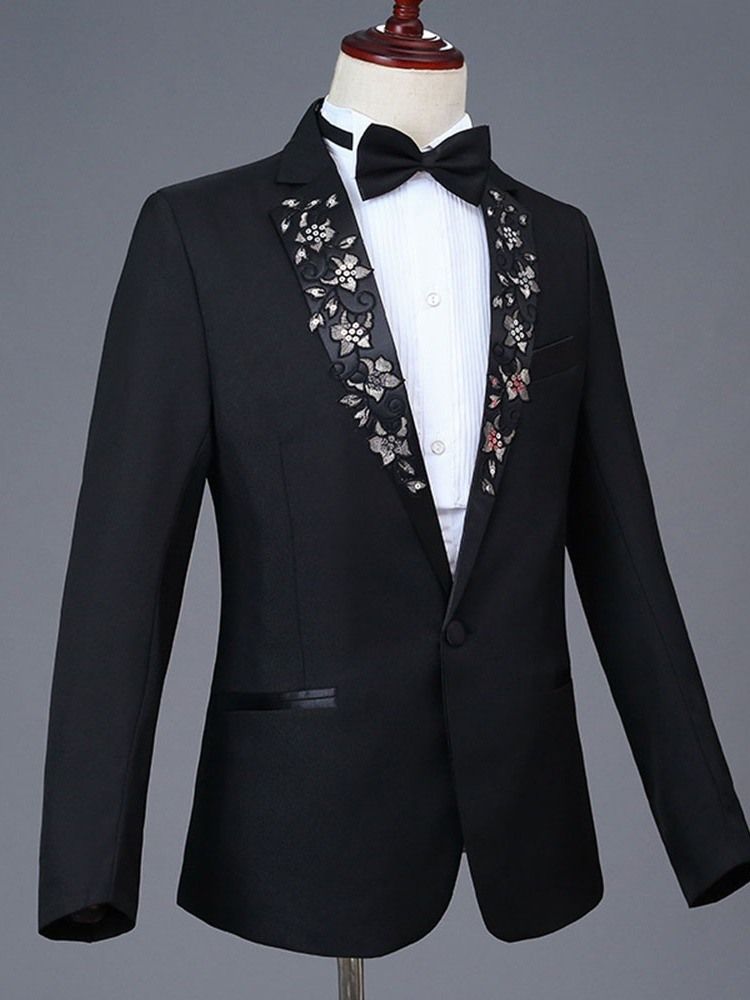 Floral Brodery Notched Revers Mens Casual Party Dress Suit