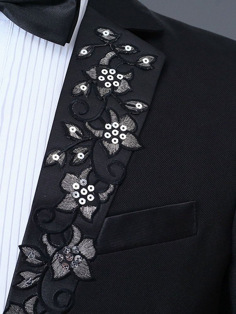 Floral Brodery Notched Revers Mens Casual Party Dress Suit