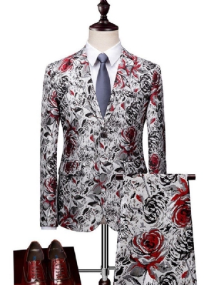 Floral Print Blazer Pants Herre Casual Ball Suits