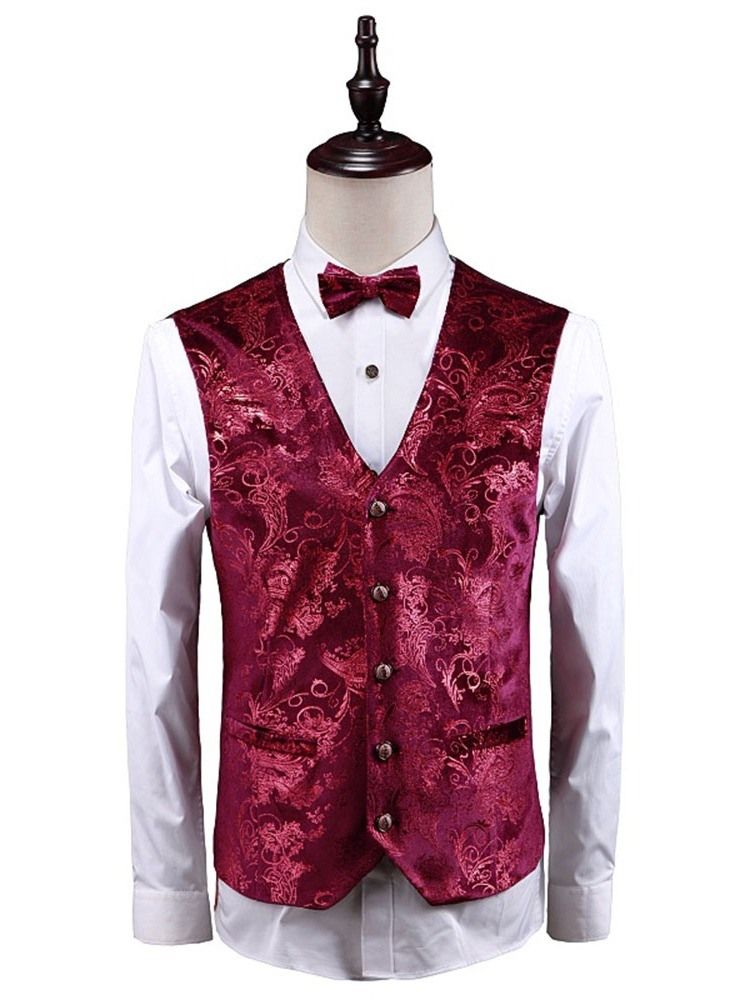 Floral Print Single-breasted Men's 3 Pieces Party Suit