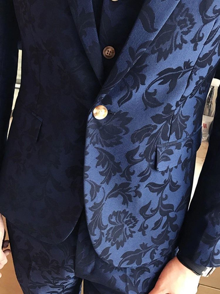 Lapel Slim Fit Print Polyester Tredelt Jakkesæt Til Mænd