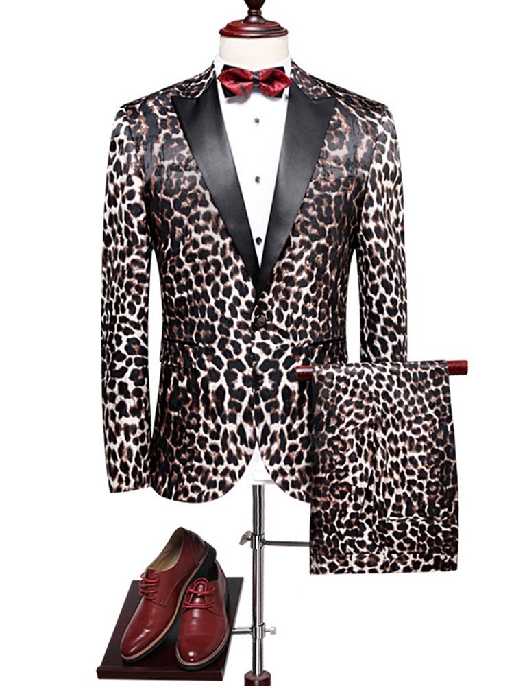 Leopard Print Patchwork Slim Fit Blazer Suits Til Mænd