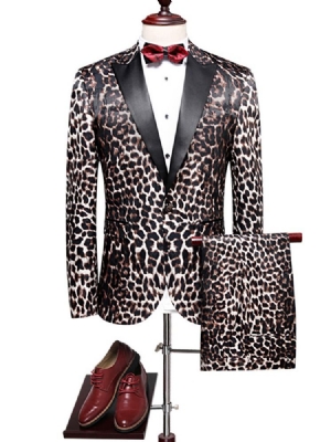 Leopard Print Patchwork Slim Fit Blazer Suits Til Mænd