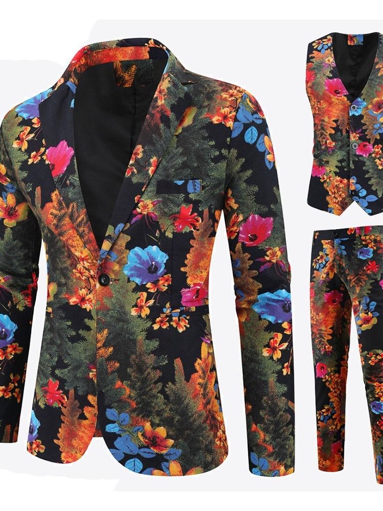 One Button Casual Floral Men's Dress Suit