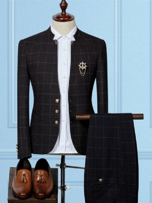 One Button Plaid Blazer Til Mænds Afslappet Dragter