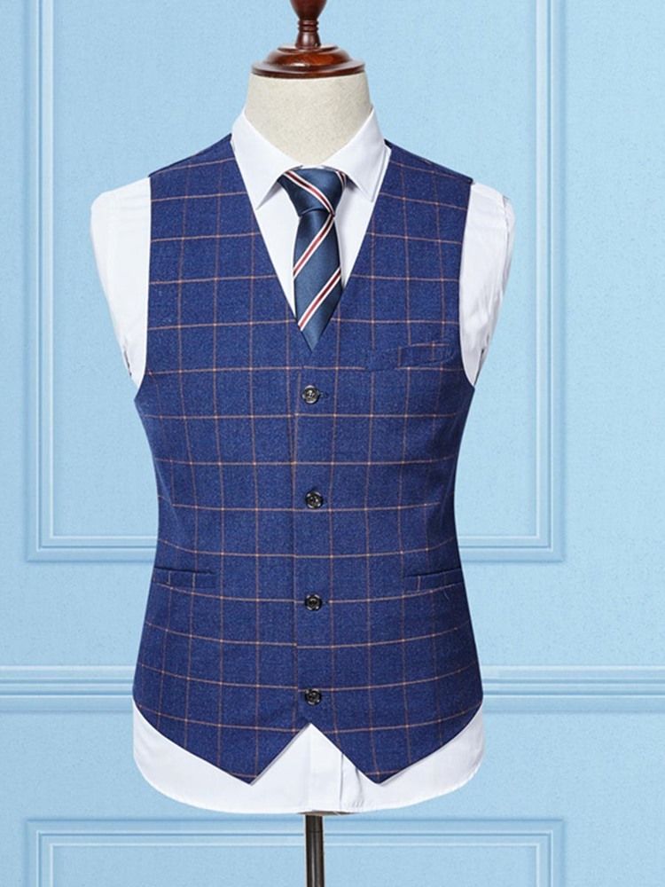 Plaid Blazer Pants Vest Herretøj