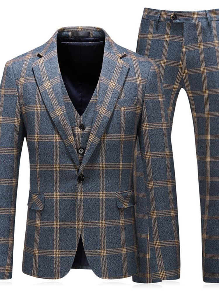 Plaid One Button Fashion Herre Kjole Suit