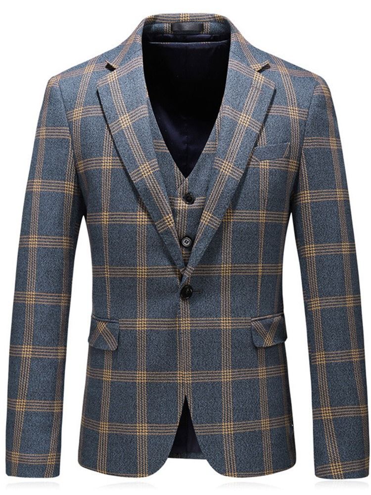 Plaid One Button Fashion Herre Kjole Suit