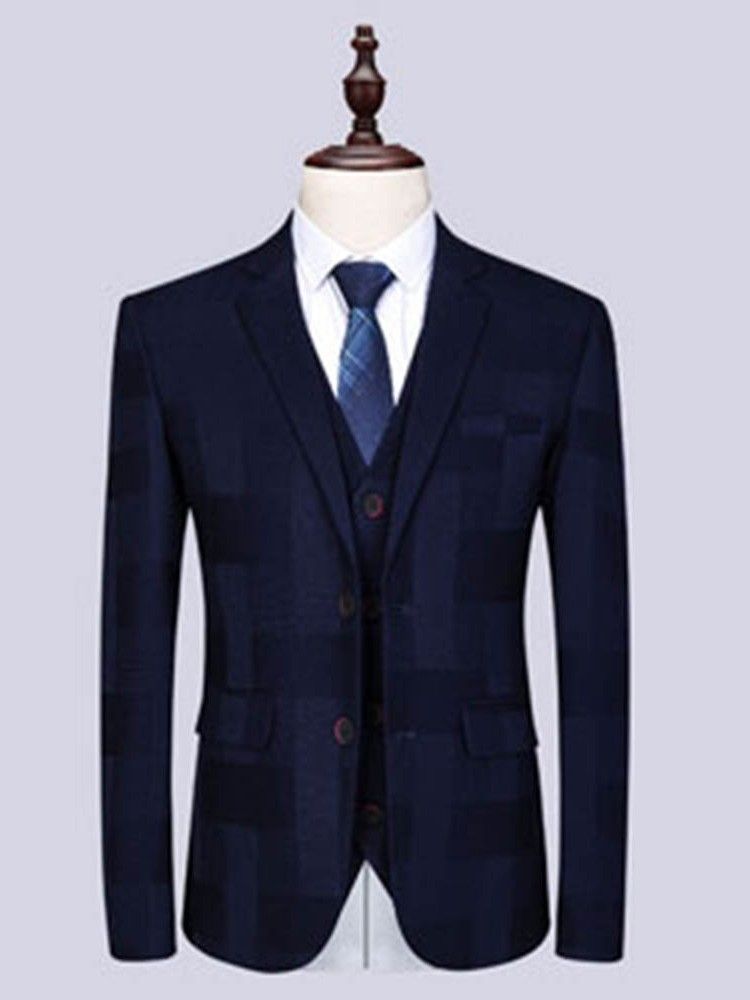 Plaid Single-breasted Blazer Vest Pants Herre Casual Suit