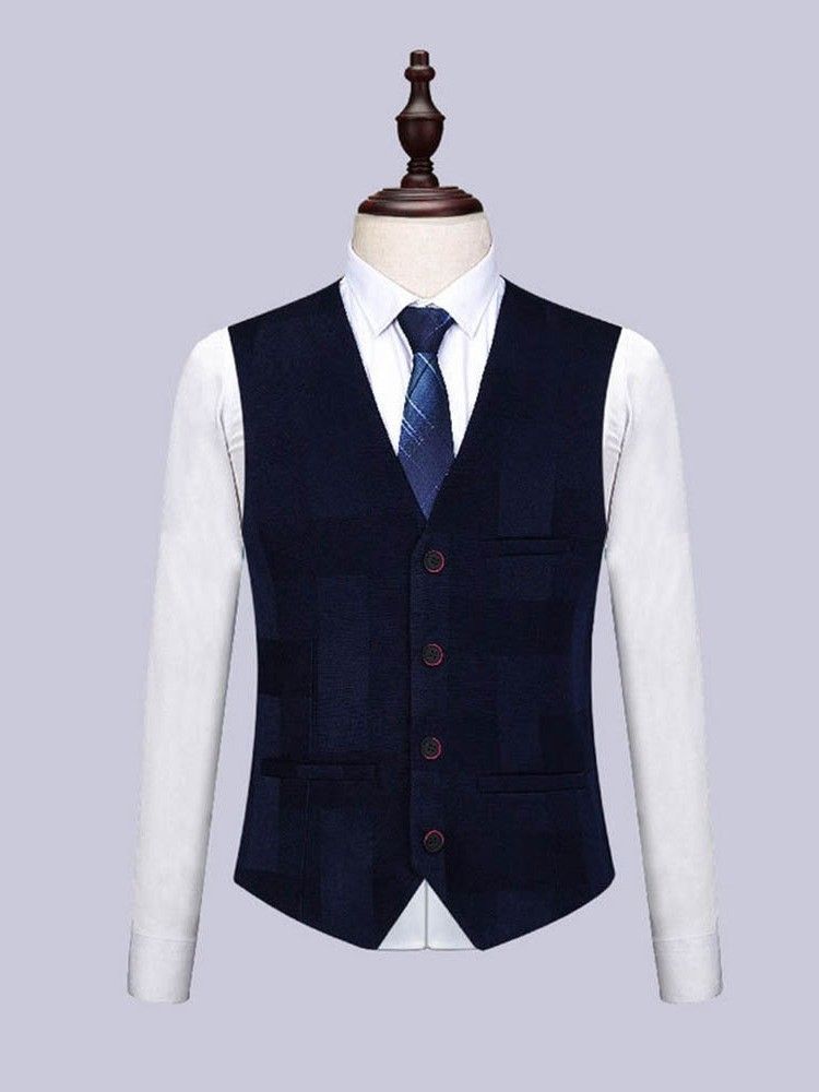 Plaid Single-breasted Blazer Vest Pants Herre Casual Suit