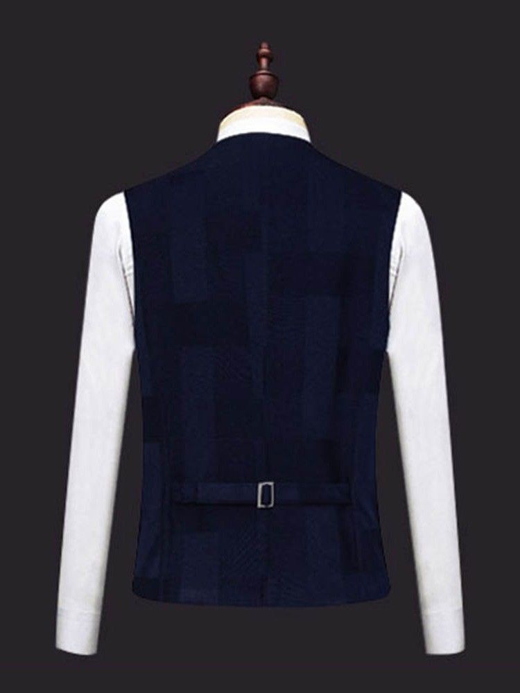 Plaid Single-breasted Blazer Vest Pants Herre Casual Suit