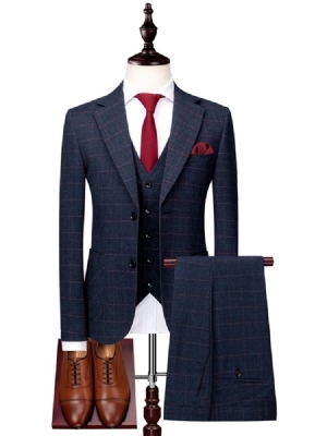 Plaid Two Button 3 Pieces Herre Casual Business Suits