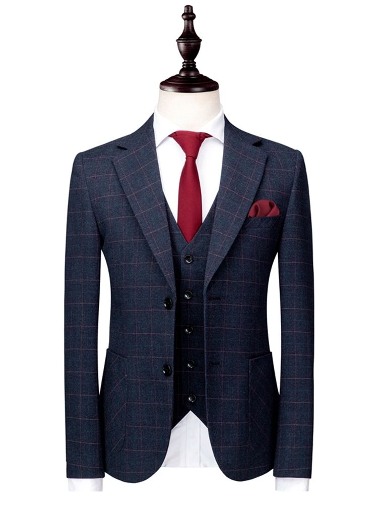 Plaid Two Button 3 Pieces Herre Casual Business Suits