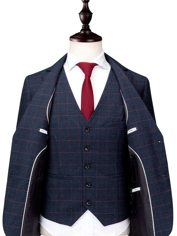 Plaid Two Button 3 Pieces Herre Casual Business Suits