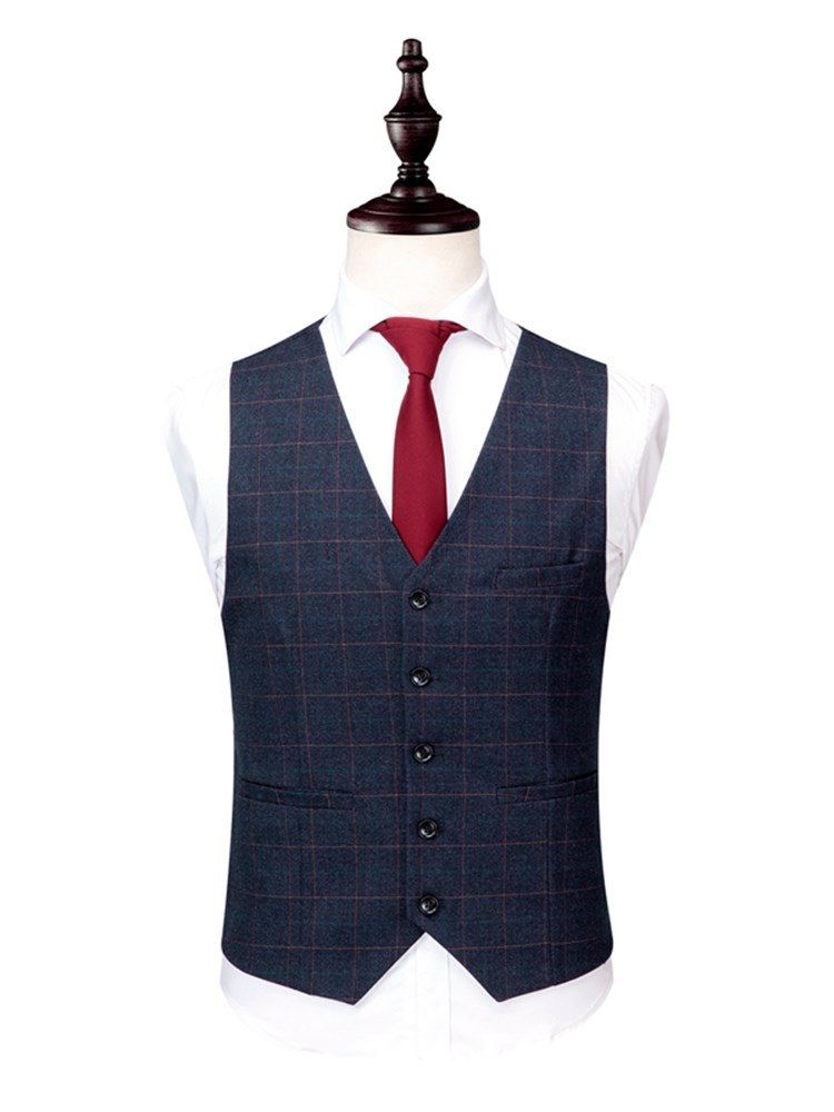 Plaid Two Button 3 Pieces Herre Casual Business Suits