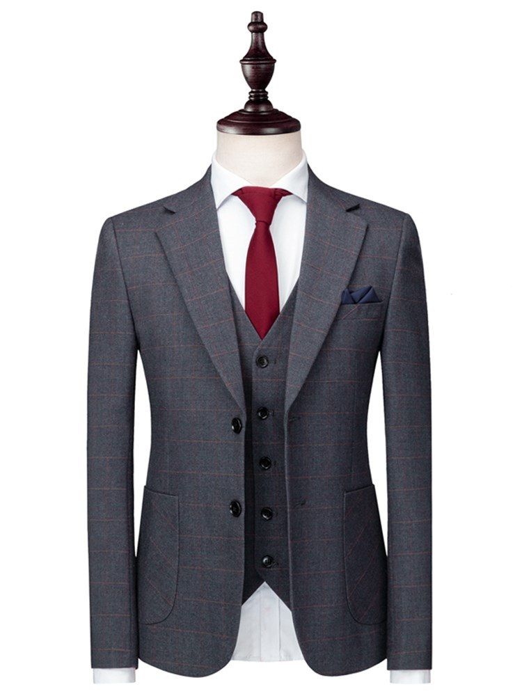 Plaid Two Button 3 Pieces Herre Casual Business Suits