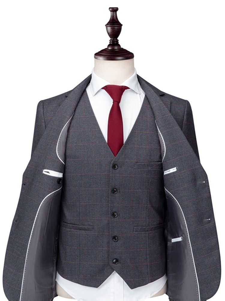 Plaid Two Button 3 Pieces Herre Casual Business Suits