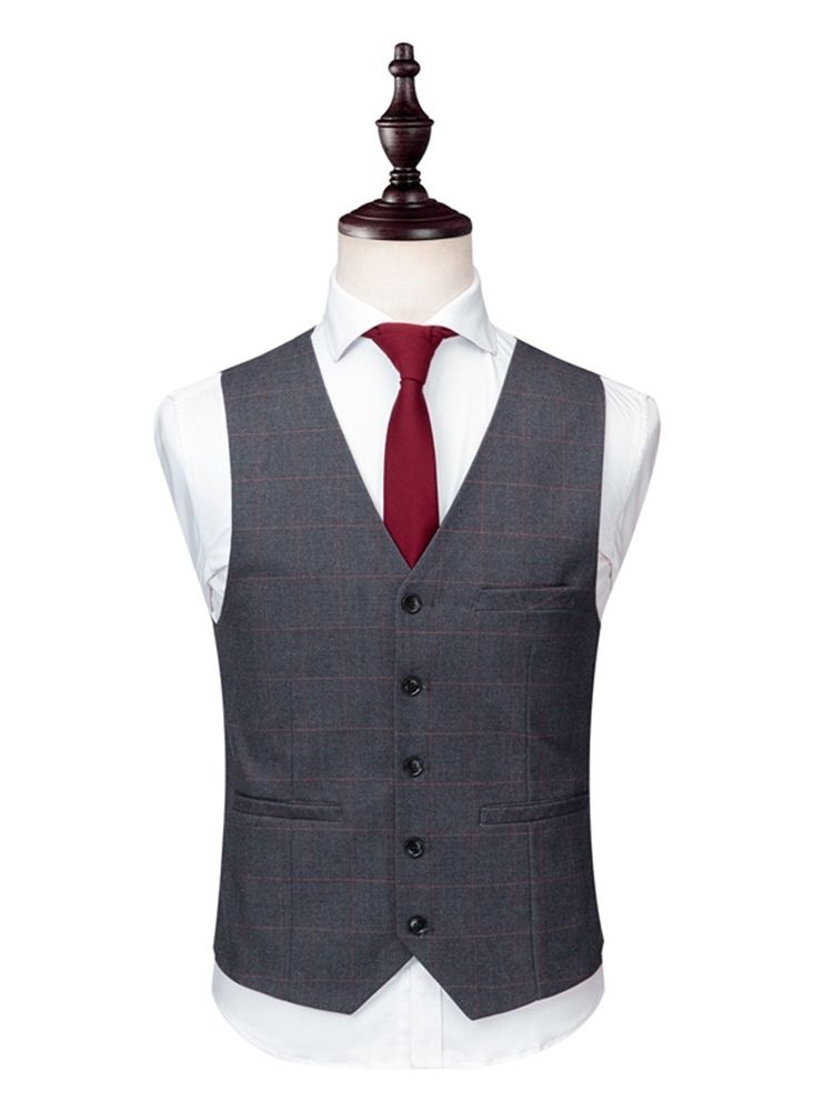 Plaid Two Button 3 Pieces Herre Casual Business Suits