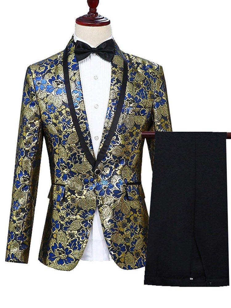 Shawl Collar Floral Blazer Pants Herre Ball Party Suits