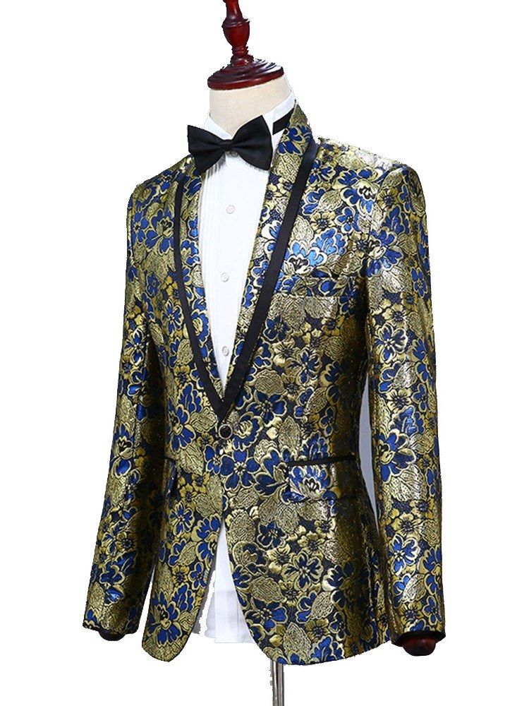 Shawl Collar Floral Blazer Pants Herre Ball Party Suits