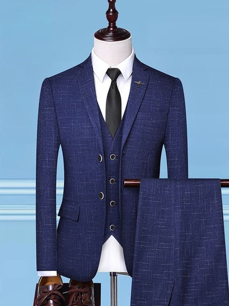 Single-breasted Button Plain Herre Dress Suit