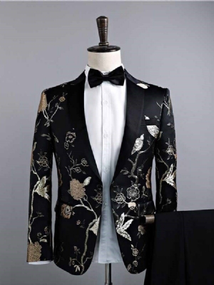 Sort Floral Print Herre Casual Ball Wedding Suits