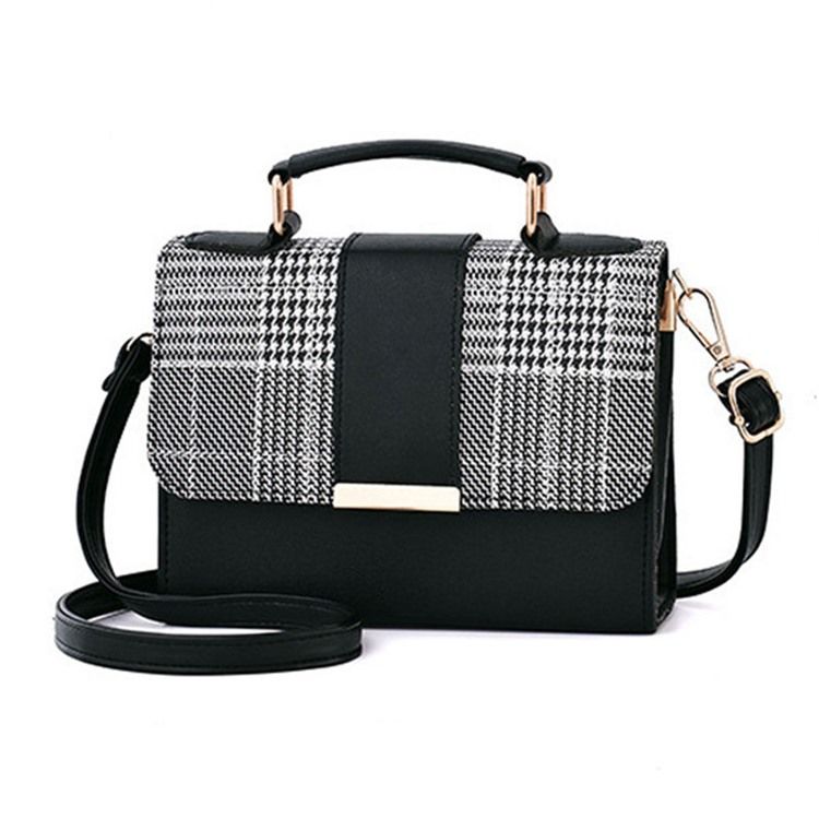 Color Block Pu Houndstooth Firkantetaske