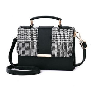 Color Block Pu Houndstooth Firkantetaske